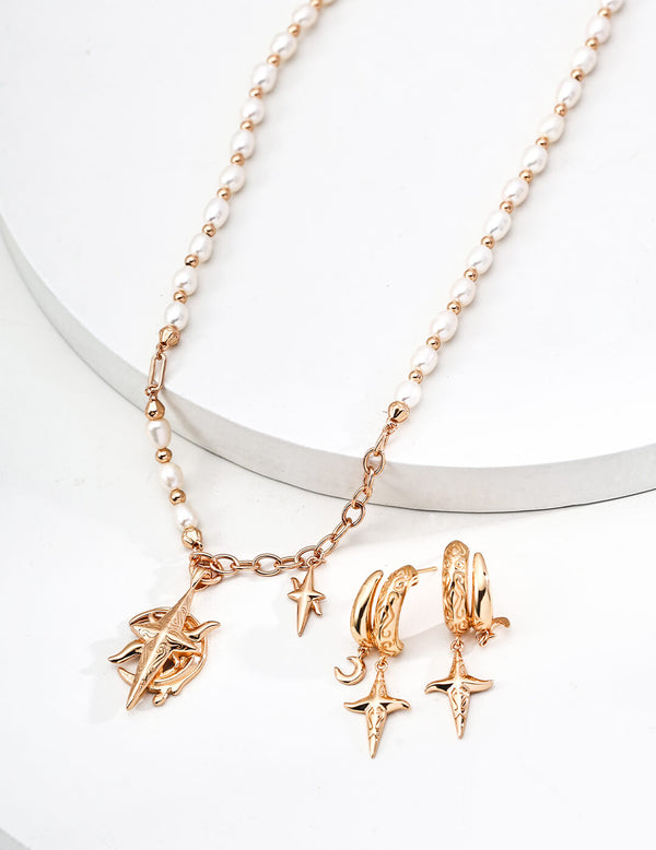 Tarot Alchemy: Asymmetric Moon & Star Earring + Necklace Set in S925 Sterling Silver – Mystic Bohemian Layering Jewelry