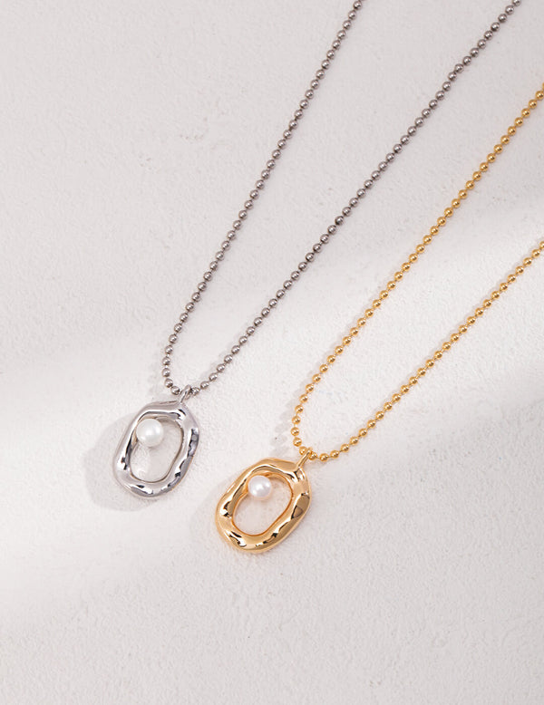 Liquid Art: Irregular O-Link Pearl Chain Necklace in S925 Sterling Silver - Adjustable 60cm+ Fluid Statement Piece with Natural Freshwater Pearls