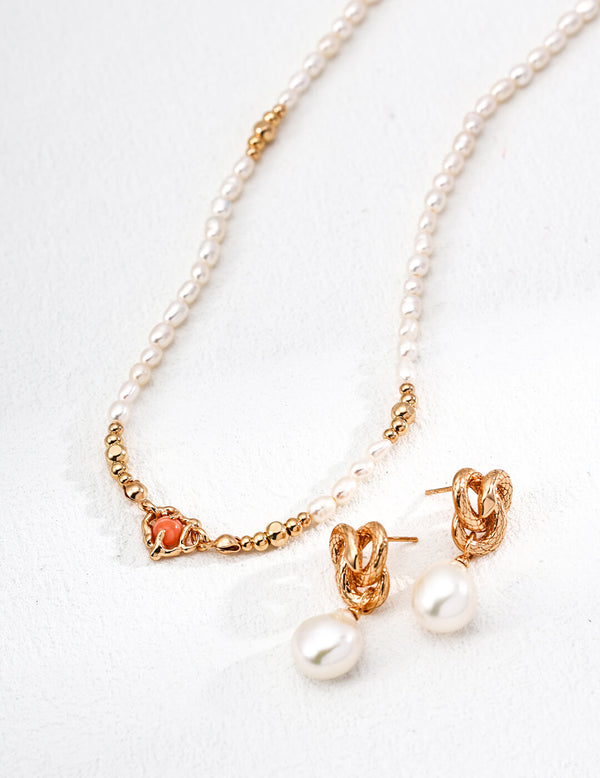 Roman Sunbeam: Adjustable Vintage Gold Pearl & Rhodochrosite Necklace – S925 Sterling Silver, 3x4mm Natural Pearls, 38+6cm Chain for Layering Elegance